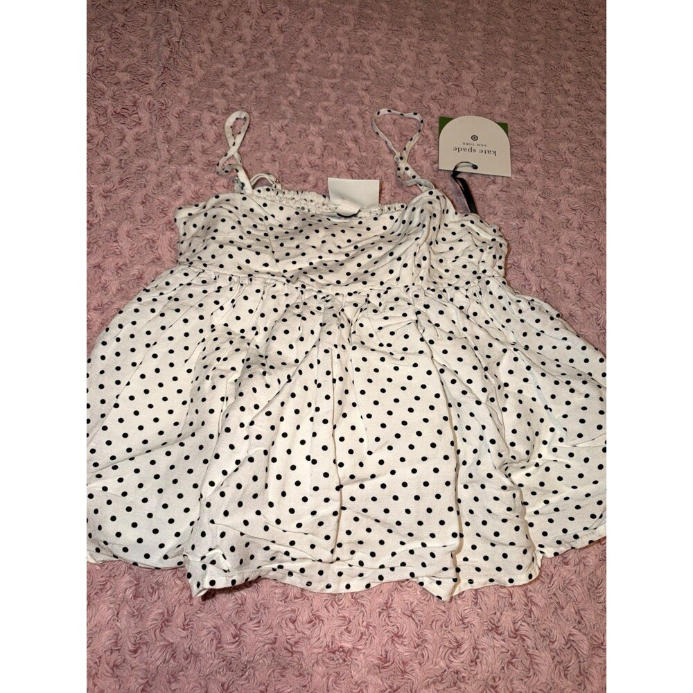 Kate Spade X Target Linen Blend Lined White Polka Dot Tank Flare Top Black XXS